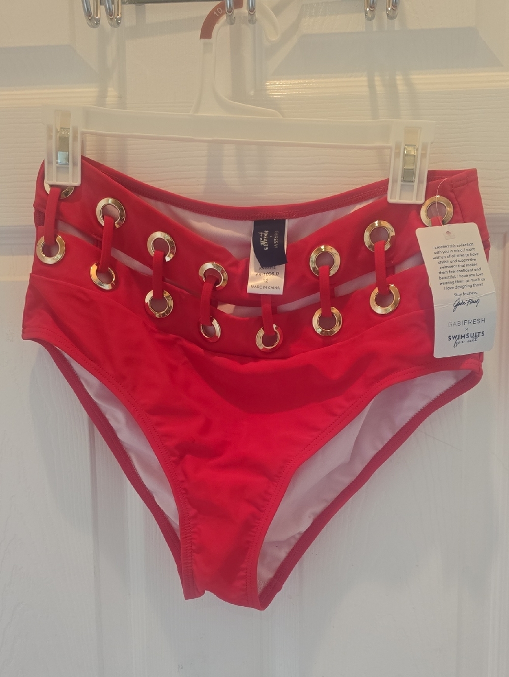 Gabbi Fresh Swimsuits For All Red High-Waist Bikini Bottom with Gold Eyelets